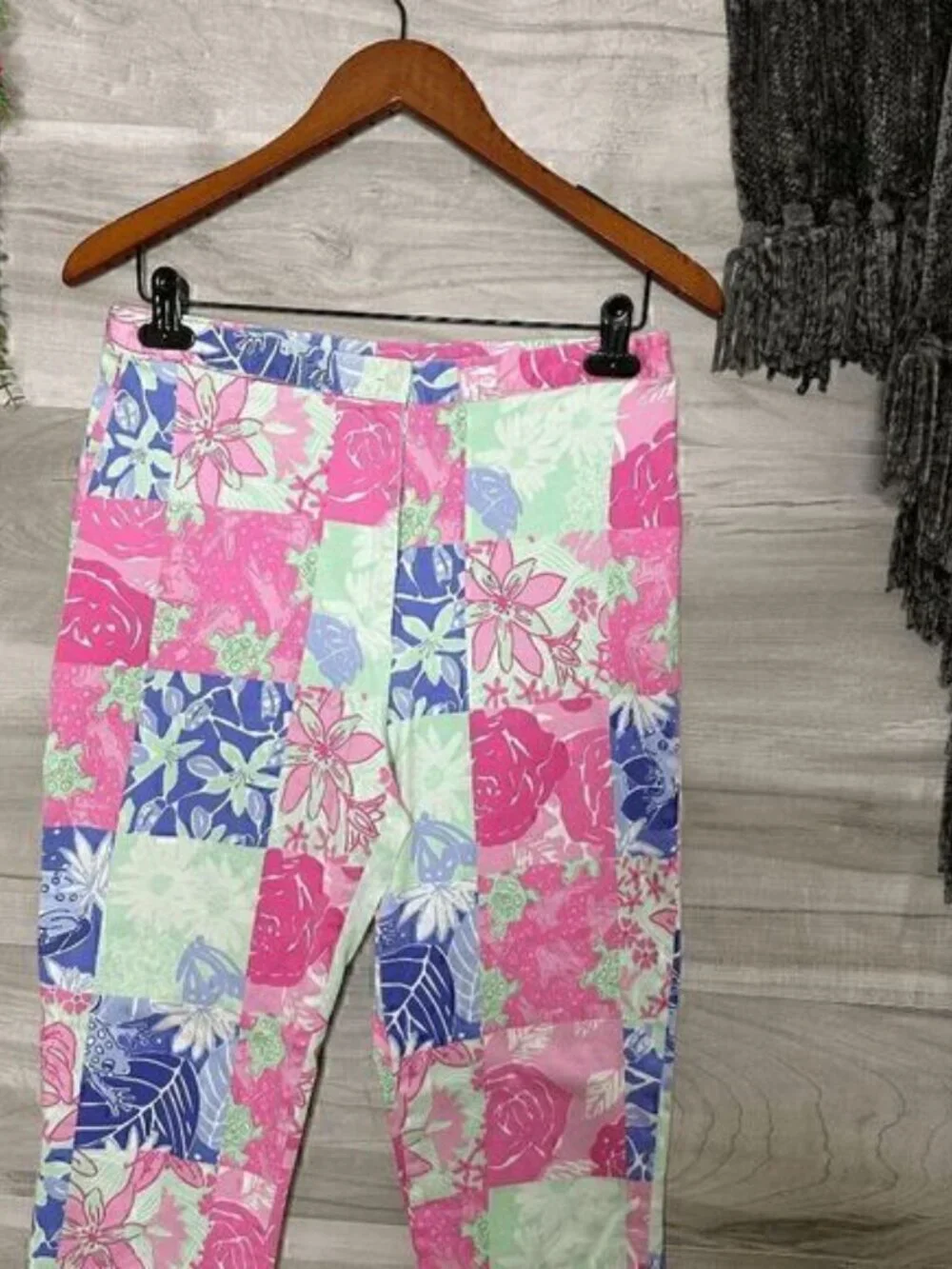Lilly Pulitzer Womens Multicolor Floral Checkered Stretch Capri Pants Size 8